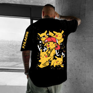 Pokémon Animation Derivatives Pikachu Printing T-shirt Mens Womens 2025 Summer Oversize Loose Cotton Street Trend Brand Top