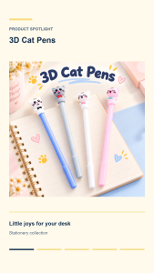 Novelty 3D Cat Gel Ink Pen 0.5mm – Cute Kawaii Cat Head with Wobble Tail Smooth Black Ink Writing Pen Cute Stationery Gift for Students & Office