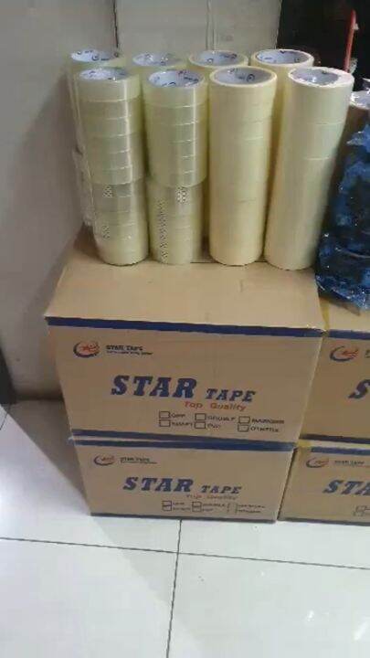 Solasi Isolasi Solatip Solatif Lakban Bening Coklat Fragile Star Tape Kuat 4,5cm x 35m 1 Dus Isi 72 Pcs