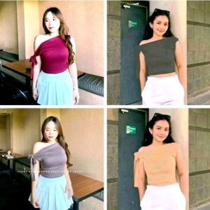 VALENTINA TOP ATASAN WANITA ONE SHOULDER VALENTINA TWIST TOP KOREA BASIC TANPA LENGAN ATASAN CASUAL MASA KINI TERLARIS