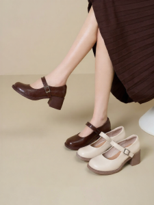 Josiny | Faux-French Mary Jane Shoes Coarse Heels Slip-On