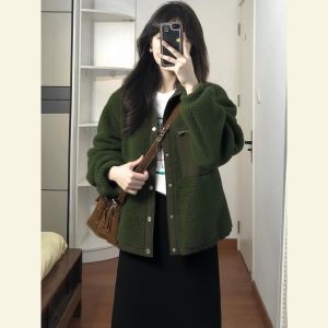 SHANGSHA | Unique Stylish Rare Matching Green Sheep Wool Coat