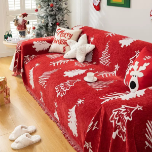 HOYAA Christmas Design Sofa Cover with Tassel Chenille Sofa Blanket Couch Slipcover 2026 Xmas Home Decoration