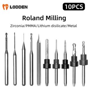 10pcs Dental Milling Cutters for Roland Zirconia/PMMA/Lithium Disilicate D4 Shank Drill for CAD CAM Denture Materials