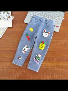 DIIMUU Girl Jeans 1-6 Years Kids Casual Denim Pants Cartoon Print Children Trousers