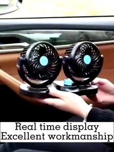 12/24V Double Headed Vehicle 360° Rotatio Fan electric portable fan for vehicle Air Circulator Auto Air Cooling Dual Head Fan Low Noise Auto Interior Accessories Universal Car Air Conditioning Double Booster Cooler German black technology