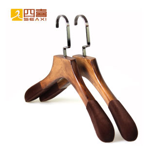 Four Happiness Solid Wood Retro Clothes Store Coat Hanger Bedroom High End Clothes Hanger Anti-Slip Velvet Home Use Coat Wooden Hanger