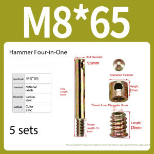 Four-in-One Hammer Bolt Eccentric Nut Kit Furniture Panel Connector For Bed Wardrobe Cabinet Assembly M6 M8 5 Sets Pack