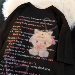 American Style Cartoon Letter Short Sleeve T-Shirt Loose Half Sleeve Top for Teenage Girls And High School Students Cotton Summer Shirt