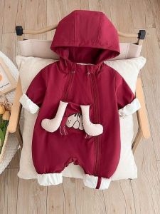 Spring Outfit Baby Romper Windbreaker Cute Cartoon Crawling Suit Baby Clothes Long Sleeve Hooded Zipper Closure Girls Clothing