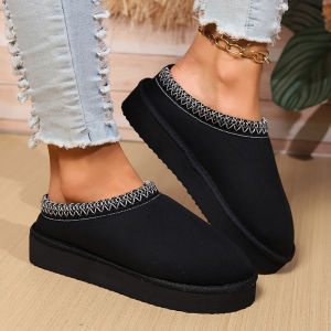 Ladies comfortable winter slippers - soft non slip sole warm indoor short boots with plush lining