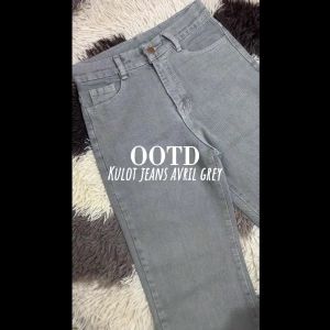 Celana Highwaist Kulot Jeans Wanita Kekinian Loose Grey Premium Bellzshop Avril