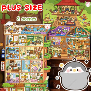 New 2025 Plus Size 3D Forest  Landscape House Sticker Fun Diy 2.5d Cabin Scene Stickers Pocket Festival Gift for Girl Kid Child
