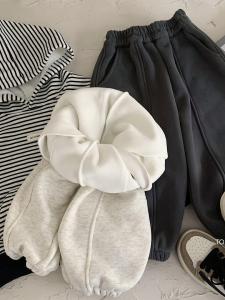 กางเกงวอร์มผ้าขนแกะปักลายแฟชั่นฤดูหนาวสำหรับเด็ก กางเกงขายาวทรงหลวมสบาย ๆ อบอุ่น กางเกงขายาวผู้หญิง