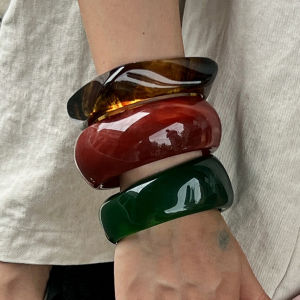 Ingemark 3 Styles Vintage Irregular Glossy Resin Acrylic Bracelets for Women New Trend Boho Wide Bangles Y2K Jewelry Accessories