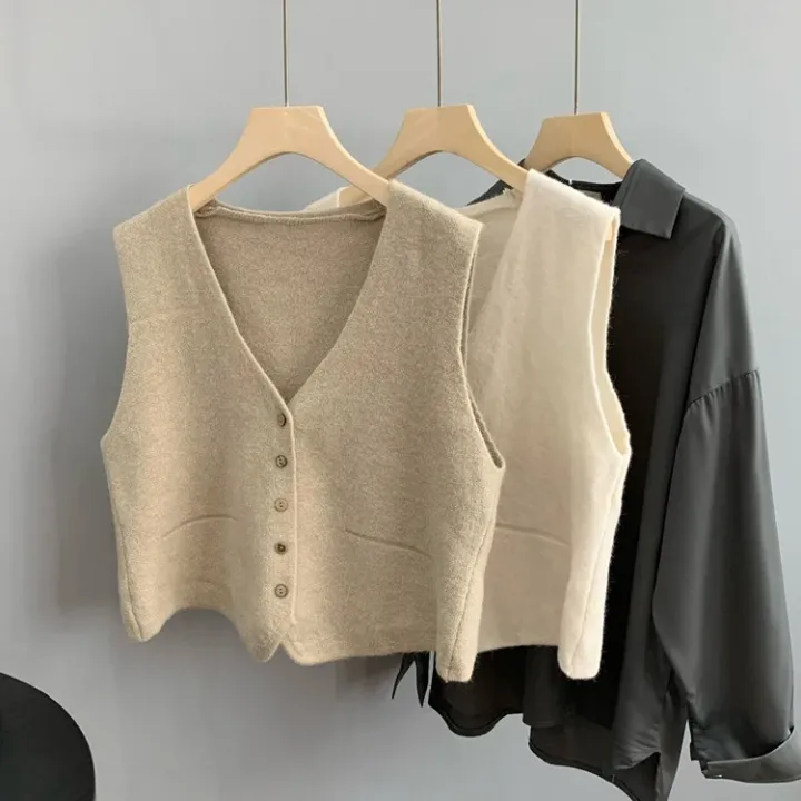 2024 Spring New Arrival MYS Chic Solid Color V-Neck Knit Sweater Vest Versatile Lazy Style Fashion Outerwear