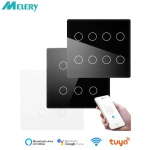 สวิตช์ไฟติดผนังอัจฉริยะ Melery Tuya Brazil 4x4 Smart Life WiFi แบบสัมผัส 4/6/8 ช่อง แผงกระจก ควบคุมด้วยรีโมท รองรับ Alexa และ Google Home