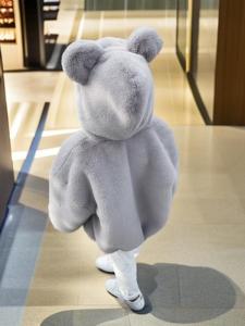 Thickened Fur Coat for Children Winter Cotton Jacket Bear Baby Hooded Boys And Girls Clothes Korean Style Fake Mink Rabbit Fur