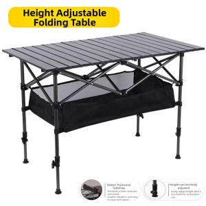 ZHUOLESHI | Adjustable Folding Table with Mesh Pouch Carbon Steel