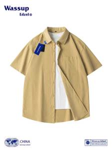 Wassup Edzel Pure Color Ice Silk Short Sleeve Shirt Summer Casual Loose Mens Shirt Polyester Fiber Cool Fabric Youth Fashion