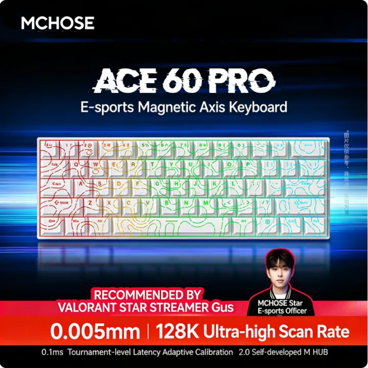 MCHOSE | MCHOSE ACE 60 Pro ACE68 V2 Customized Magnetic Axis Gaming Mechanical Keyboard Wired Hot Swap 0.08ms 0.001mmRT 8KHz 256K SOCD/RS