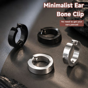 Minimal Titanium Steel Ear Clip No Piercing Round Hoop Earring for Men Women Black Silver⚡PH deliveryIn stock⚡