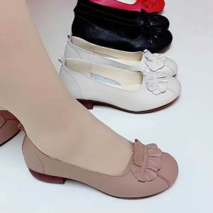 Leather Slip-On Boat Shoes Comfortable Anti-Slip Low-Mid Heel Soft Bottom Elegant round Toe Bean Bean Shoes for Mothers
