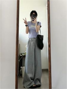 High Waist Wide Leg Sports Pants Womens Loose Fit Casual Trousers American Retro Style Extended Length Comfortable Sensation