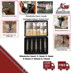 K55 Pembuka Baut Rusak & HSS Screw Extractor Set 5 pcs