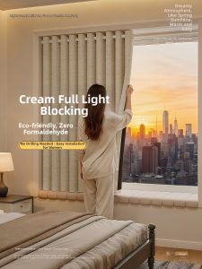 No Drill Installation Soundproof Full Blackout No Reflection Window Curtains and Extension Rods Set