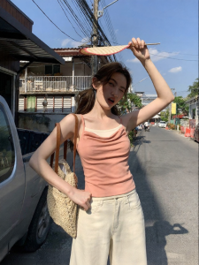 NIHAOKANONG | Áo Thun Ngắn Ôm Body Hình Khối Giả Hai Mảnh cho Mùa Hè