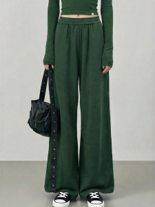 High Waist Draping Green Loose Wearable Casual Pants