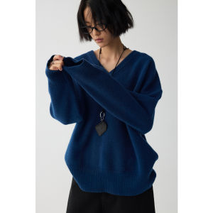 HAVERICE | Áo Sweater cổ V rộng thoải mái 100% len
