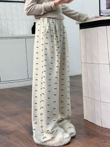 กางเกงขายาวทรงหลวมสำหรับผู้หญิงในฤดูใบไม้ร่วง กางเกงขายาวลายการ์ตูนสไตล์เกาหลี กางเกงขายาวทรงตรงสำหรับเด็กโต