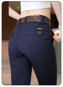 Business Casual Striped Mens Pants Straight Leg Slim Fit Fashionable Long Trousers for Spring Autumn Season Polyester Blend