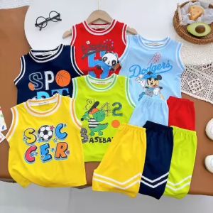 Bộ Quần Áo Ba Lỗ Trẻ Em Hiệu NATUCO Vải Thun Lạnh Mềm Mát Phối Màu Dễ Thương Thiết kế kiểu thể thao Cho Bé 8-27kg BL-IN52