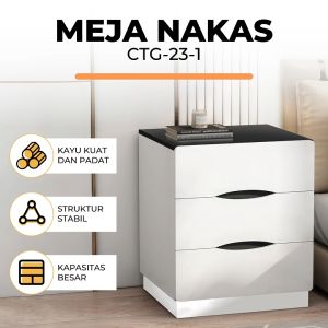 Meja Samping Tempat Tidur Modern Rak Penyimpanan Asrama Lemari Laci Warna Putih CTG-23