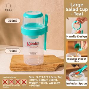 MODERN SWEETHOME | Portable Covered Spoon Included Oatmeal Cup Yogurt Bowl Fruit Lunch Box Salad Cup