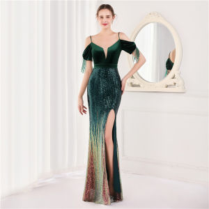 Velvet Sling Banquet Evening Dress Fashion Elegant Company Annual Meeting Feminine Long Sleeve Party dress evening gown