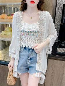 WANGGONGZHU | เสื้อคาร์ดิแกนผู้หญิงสไตล์โบฮีเมียนฤดูร้อนป้องกันแสงแดดแบบหลวมๆ แขนยาว ทรงหลวมๆ สำหรับใส่ไปทำงาน