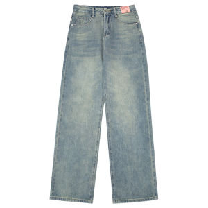 กางเกงยีนส์ขากว้างเอวสูงทรงหลวมสำหรับผู้หญิง ทรงตรงยาวถึงพื้น สไตล์วินเทจ ทรงหลวม กางเกงยีนส์ทรงลำลอง