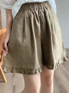 HUAXUNRAN | Quần Dài Short Cotton Linen Đai Dây Co Giãn Giảm Cân