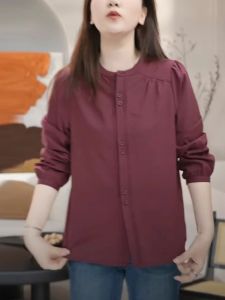 เสื้อเชิ้ตคอโปโลแขนยาวสีพื้นสำหรับผู้หญิง สไตล์เกาหลี ทรงตรง ปกติ ทรงเข้ารูป เสื้อเชิ้ตผู้หญิง แฟชั่นฤดูใบไม้ร่วง 2024