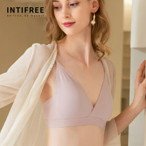 Intifree Silk Seamless Comfortable Underwear Thin Cup Wireless French Triangle Bandeau Bra Smooth Surface Fixed Strap Design