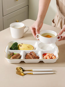 Five-Compartment Ceramic Dinner Plate Adult Fat Reduction Childrens Home Use Single Person Dining Utensils Rectangle Shape