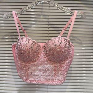 ชุดชั้นในไร้โครงแบบเกาะอกลูกไม้ 3 มิติ ผ้าไนลอน ทรงเอวสูง แขนกุด ปักลูกปัด โชว์แฟชั่น เดรสยาวคลุมเข่า