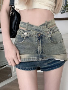 Váy Ngắn Denim Cạp Cao Chống Hở Hang Dáng Chữ a Cho Nữ Mùa Hè Mới Về Phong Cách Hàn Quốc Có Lớp Lót Bên Trong