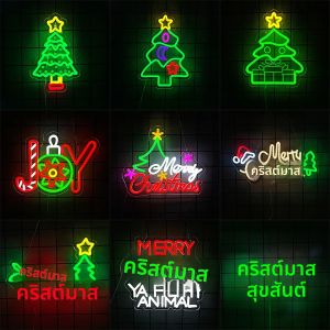 สุขสันต์วันคริสต์มาสป้ายนีออนสำหรับตกแต่งผนังต้นคริสต์มาสป้ายนีออนที่มีชีวิตชีวาไฟ LED นีออนป้ายสำหรับตกแต่งงานปาร์ตี้ขับเคลื่อนด้วย USB