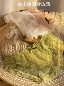 กางเกงชั้นในผ้าฝ้ายแท้เอวกลางสำหรับผู้หญิงไซส์ใหญ่ ไม่รัดก้น กางเกงชั้นในผ้าลูกไม้ป้องกันแบคทีเรีย ทรงสามเหลี่ยม ทรงเข้ารูป ดีไซน์ใหม่