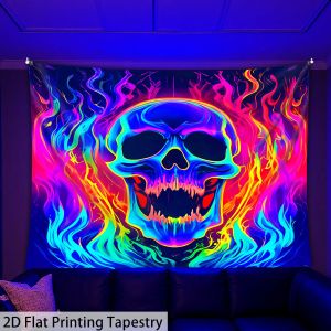 VIKAMA Flaming Skull Tapestry Print Gaming Bedroom Music Bar Unique Living Room Feature Wall Room Decor